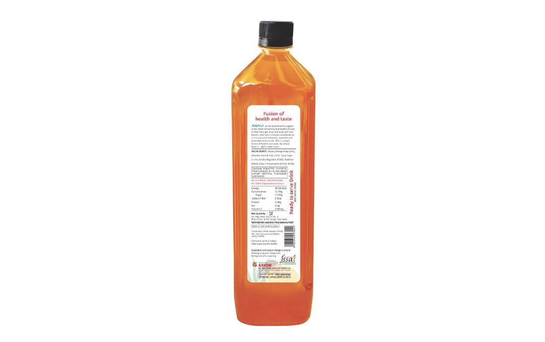 AloFrut Orange Aloevera + Orange Juice   Plastic Bottle  1 litre